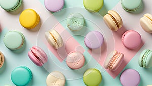 Macaroons in pastel colors topp view