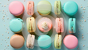 Macaroons in pastel colors topp view