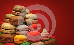 Macaroons on red background