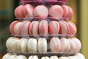 Macaroons stacked for display