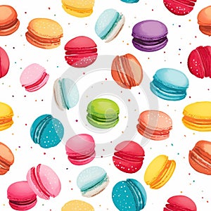 Macaroons On White Background. Seamless Background. Generative AI
