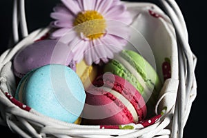 Macaroons in the white basket