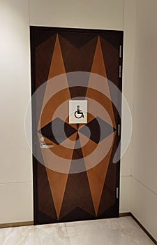 Macau City of Dreams Morpheus Handicap Bathroom Restroom Sign Male Washroom Vaneer Door Toilet Signage Disabled Interior Design