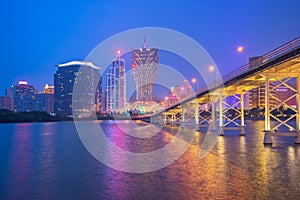 Macau cityscape skyline at night in China