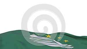 Macau fabric flag waving on the wind loop. Macau embroidery stiched cloth banner swaying on the breeze. Half-filled white