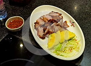 Macau Fisherman`s Wharf Thai Food Thailand Cuisine Restaurant Grilled Pork Neck Meat BBQ Dish Pineapple Veggie Salad Spicy Dipping
