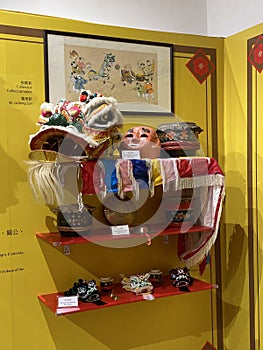 Macau Leal Senado Art Gallery Bamboo Sculpture Giant Lion Dance Clown Mask Structure Display Macao Crafts Craftsmanship Museum