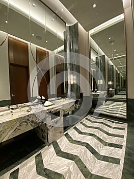 Macau Luxury Hotel Lobby Toilet Interior Design Nuwa Bathroom Ladies Washroom Automatic Lid Open