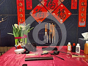 Macau Nuwa Hotel Lobby Chinese New Year Calligraphy Brush Painting Booth