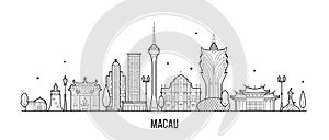 Macau skyline China city buildings vector linear