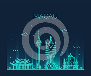 Macau skyline Peopl s Republic China vector linear
