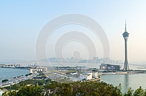 Macau tower and cityscape at macau china