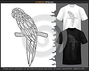 Macaw bird mandala arts isolated on black and white t-shirt