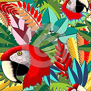 Macaw Parrot Arara Paper Craft Vector Seamless Pattern Design