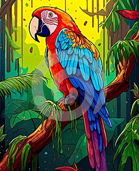 Macaw parrot world wildlife illustration flaura and fauna made with generative ai technology