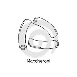 Maccheroni pasta illustration. Vector doodle sketch. Traditional Italian food. Hand-drawn image for engraving or