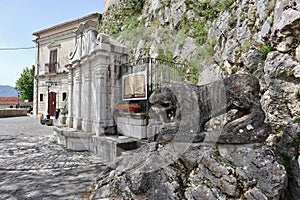 Macchiagodena - Leone in pietra del XII secolo ai piedi del castello photo