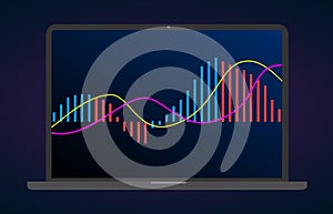 MACD indicator technical analysis. Vector stock and cryptocurrency exchange graph, forex analytics and trading market chart.