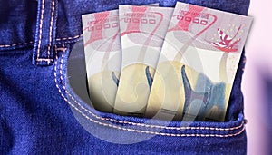 Macedonia 100 Denari Banknotes in Pocket of Jeans