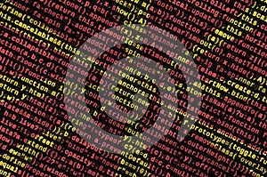 Macedonia flag is depicted on the screen with the program code. The concept of modern technology and site development