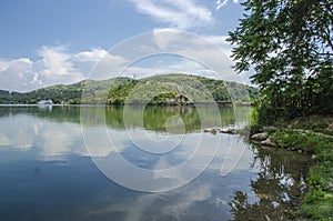 Macedonia, Mladost Lake near Veles city, Panoramic view