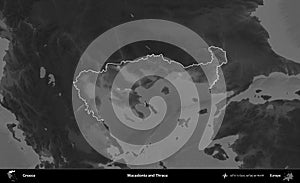 Macedonia and Thrace highlighted, Greece. Grayscale