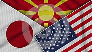 Macedonia United States of America Japan Flags Together Fabric Texture Illustration