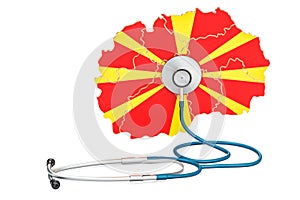 Macedonian map with stethoscope, national health care concept