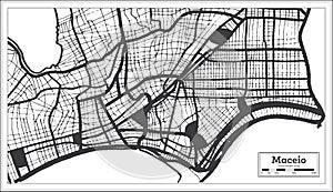 Maceio Brazil City Map in Black and White Color in Retro Style. Outline Map