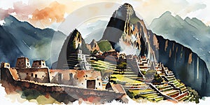 Macha Picchu Peru watercolor