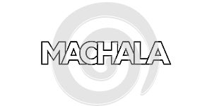 Machala in the Ecuador emblem. The design features a geometric style, vector illustration with bold typography in a modern font. photo