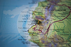 Machala pinned on a map with flag of Ecuador photo