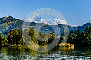 The Machapuchare and Annapurna III seen Pokhara, Nepal