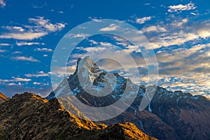 Machapuchare or Fish Tail mountain on Annapurna trek in Nepal