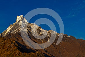 Machapuchare or Fish Tail sacred mountain in Nepal