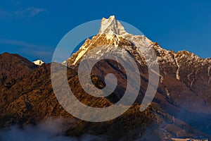 Machapuchare or Fish Tail sacred mountain in Nepal