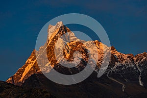 Machapuchare or Fish Tail sacred mountain in Nepal