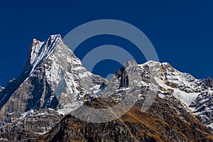 Machapuchare or Fish Tail sacred mountain in Nepal