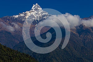 Machapuchare or Fish Tail sacred mountain in Nepal