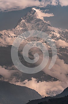 Machapuchare or Fishtail sacred summit in the Himalayas