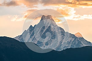 Machapuchare mountain Mt.Fish tail one of the iconic peak in Annapurna conservation area of Nepal.