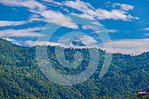 Machhapuchhare aka Mt. Fishtail in the Himalayas of Nepal captured from Sarangkot of Pokhara City