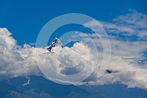 Machhapuchhare aka Mt. Fishtail in the Himalayas of Nepal captured from Sarangkot of Pokhara City