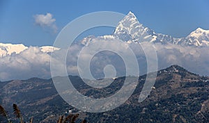 The Machhapuchhre (Fishtail) towering above the foothills