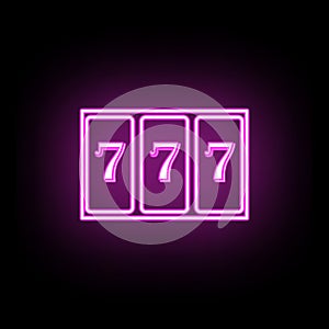 Machine with 777 neon icon. Simple thin line, outline vector of casino icons for ui and ux, website or mobile application