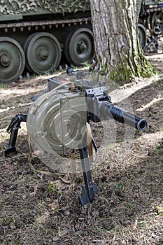 Machine automatic grenade launcher AGS-17 close-up. Automatic grenade launcher on fighting position