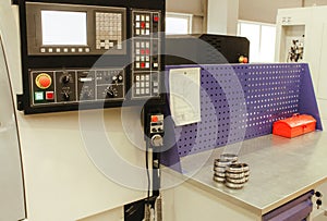 Machine control panel CNC. Metalworking milling machine. Cutting metal modern processing technology
