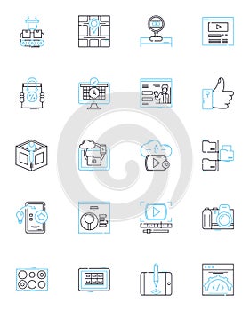 Machine data linear icons set. Logs, Metrics, Performance, Analytics, Monitoring, Devices, Sensors line vector and