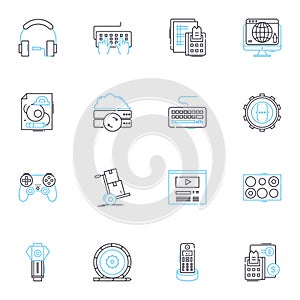 Machine data linear icons set. Logs, Metrics, Performance, Analytics, Monitoring, Devices, Sensors line vector and