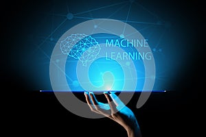 Machine Deep learning algorithms and AI Artificial intelligence. Internet and technology concept on virtual screen.